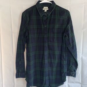 L.L. Bean Medium Relaxed Fit Blue Green Plaid Button Up Flannel